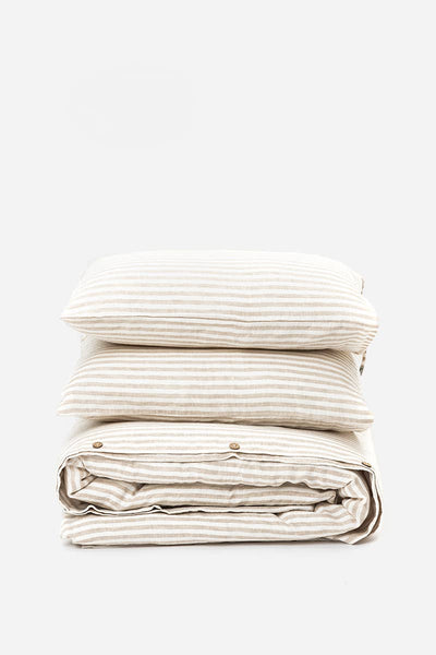 MagicLinen - Striped in natural duvet cover set (3 pcs): US Queen + Queen Pillowcases