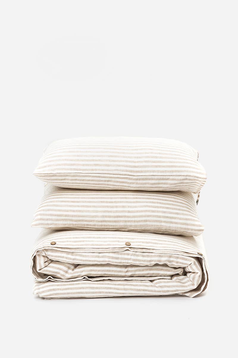 MagicLinen - Striped in natural duvet cover set (3 pcs): US Queen + Queen Pillowcases
