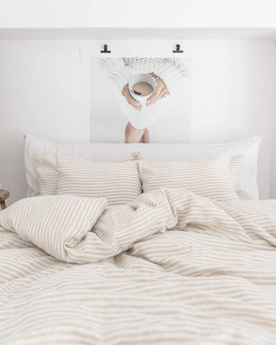 MagicLinen - Striped in natural fitted sheet: US Queen