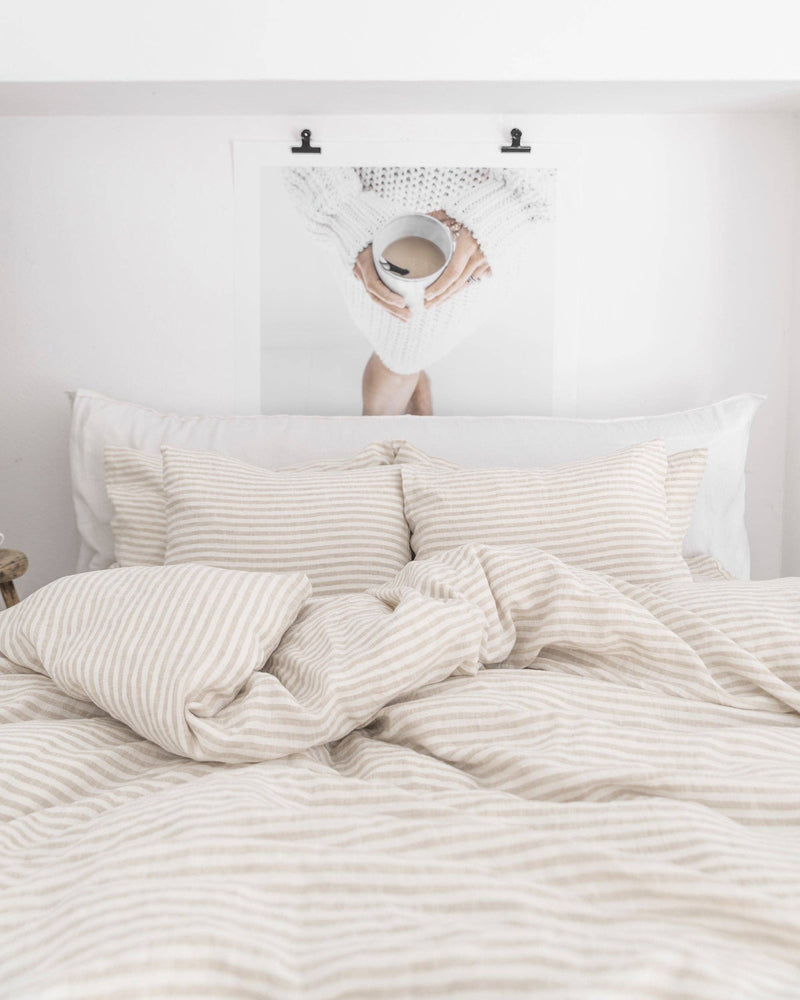 MagicLinen - Striped in natural fitted sheet: US Queen