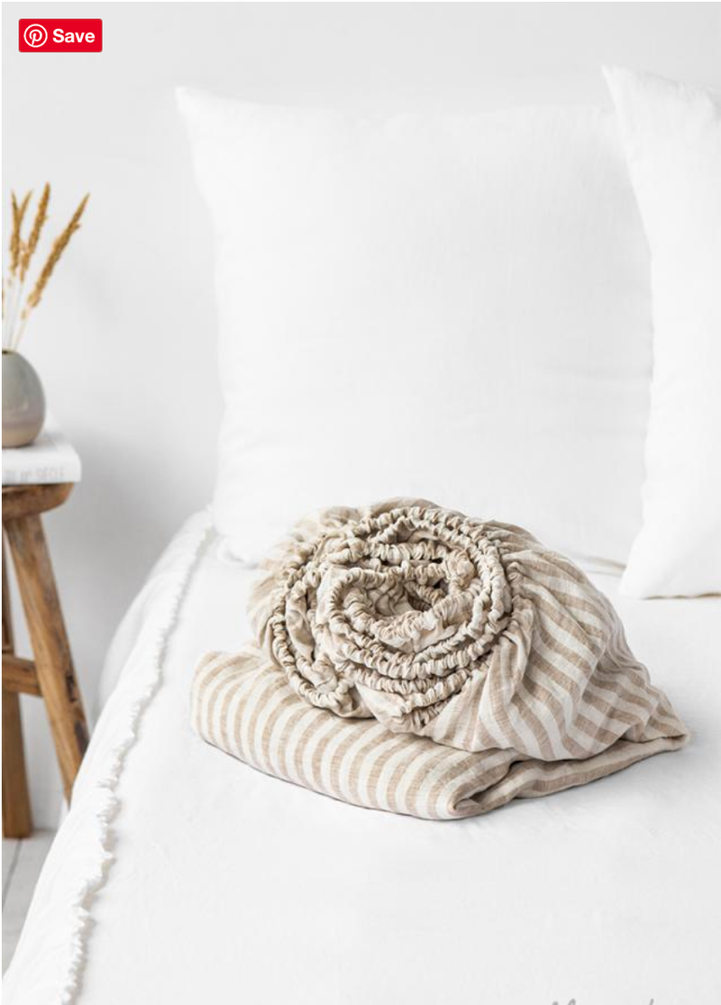 MagicLinen - Striped in natural fitted sheet: US Queen
